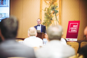UCB's Greg Cohen delivers the keynote at the MM&M Leadership Exchange, Nov 4, 2015, in Philadelphia