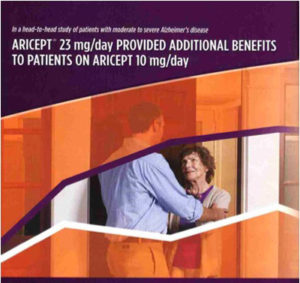 Part of advertisement for donepezil 23 mg aimed at doctors (courtesy Kantar Media)