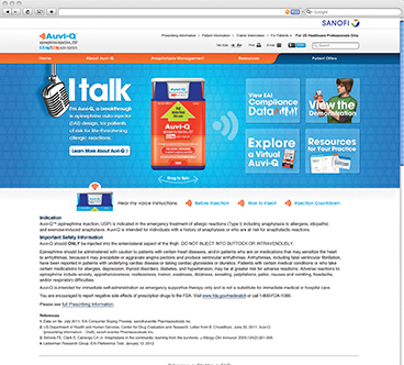 "I talk": Auvi-Q Branded Health Care Professional Website Clinical Advisor