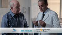 Scene from a TV commercial touting Novo Nordisk's FlexPen insulin delivery device