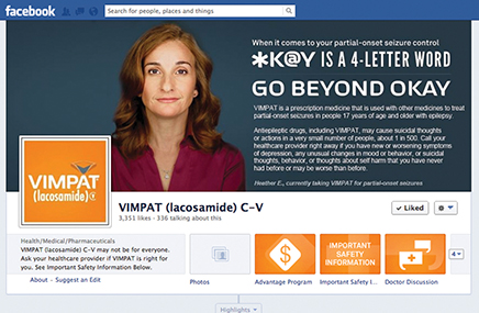 The Facebook page for Vimpat, indicated to treat partial-onset seizures in people with epilepsy
