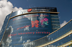 Glaxo signage touts firm's drug-testing role in '12 Games