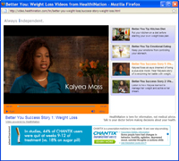 A Chantix banner ad accompanies health-related videos from HealthiNation