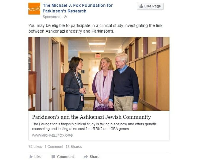 The Michael J. Fox Foundation uses Facebook to recruit Ashkenazi Jews for Parkinson’s study