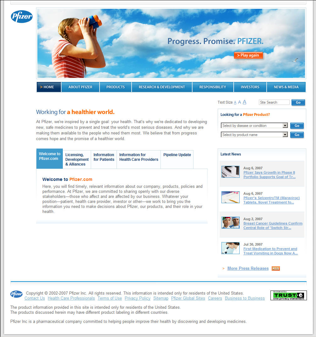 Pfizer unveils new consumer Web site