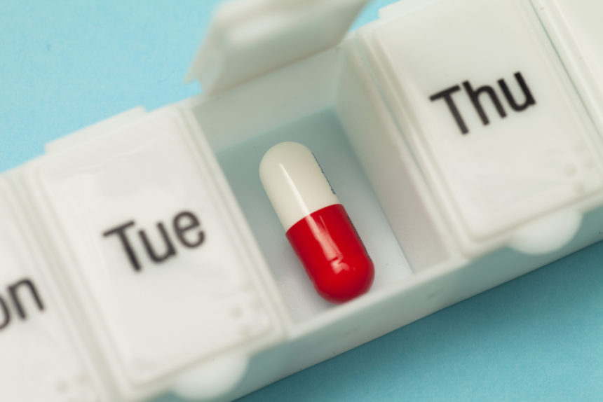 Close up of weekly pill box