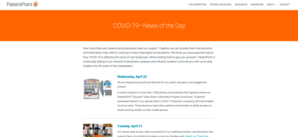 patientpoint covid19 education live blog