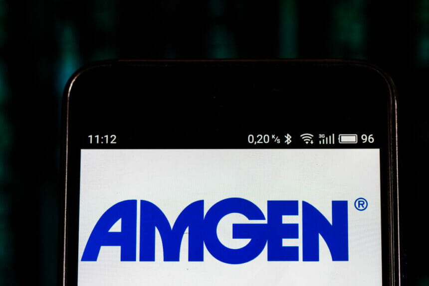 Amgen Inc. logo seen displayed on smart phone. Amgen Inc.