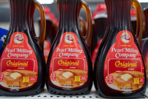 Close-up of Pearl Milling Company products in a retail setting