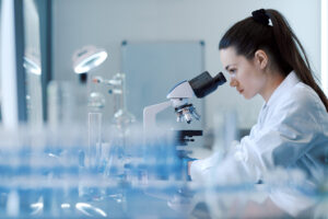 Female researcher working in the medical lab