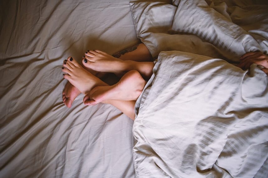 Stock art illustrating a couple in bed