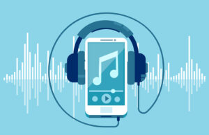 Illustration of an iPhone playing a podcast